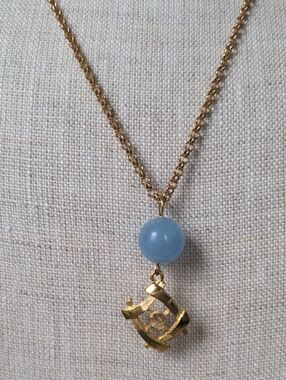 New Aquamarine & Mariner Wheel. Gold Pendant Necklace, 18"+ 2", Dainty, Symbolic